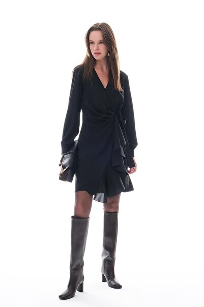 EXPLOSION Kruvaze Eteği Volanlı Mini Elbise