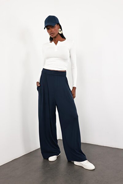 5in1Canpolat Μπλε ναυτικό ψηλόμεσο φαρδύ αθλητικό κοστούμι 0155