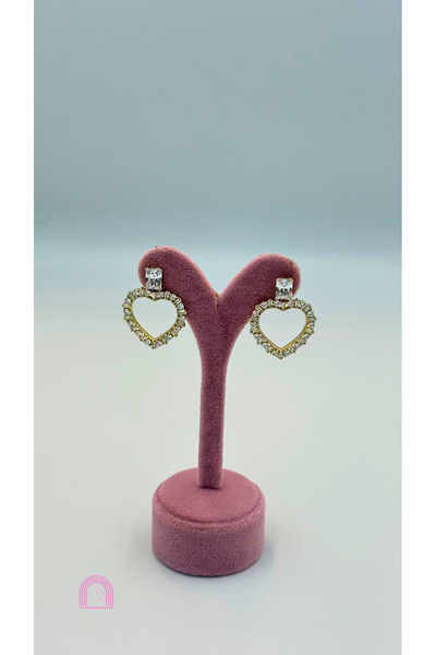 Moond Accessories Steel Stone Heart Detailed Gold Earrings