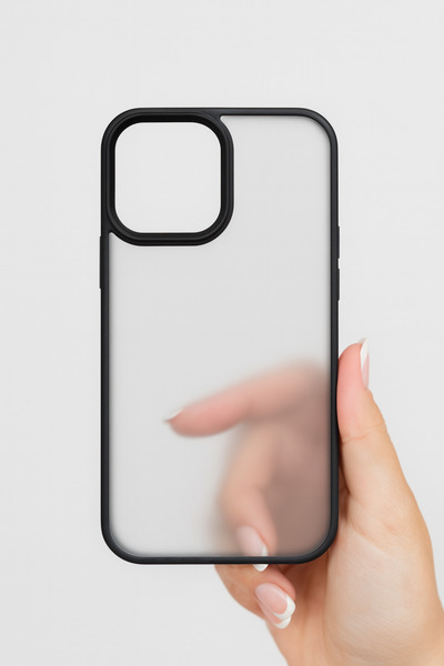 iPhone 13 Pro Max uyumlu Kılıf Mat Siyah Arka Yüzey Darbe Emici Şeffaf Kapak siyah Kamera Çerçeveli
