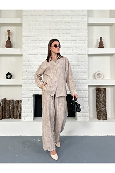 Femistik Women's Crinkle Fabric Tress Pants Shirt Set