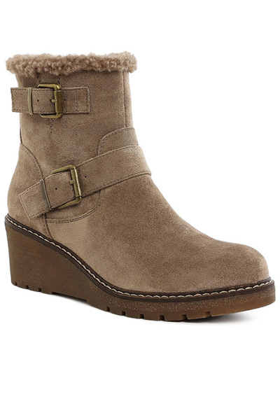 london Rag Women Faux Fur Harness Boots in Taupe