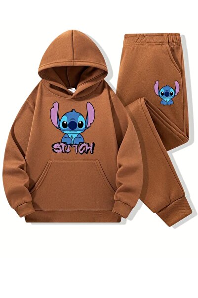 npLStore Children's Stitch Printed Oversize Hooded Sweatshirt Tracksuit Set