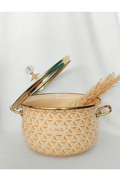 EBRULİEMAYE Yellow Embossed Enamel Lux Pot 5 Liters 24 cm Milk Yogurt Casserole Pot