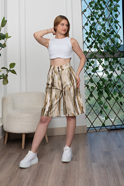 MissVina Baskılı Uzun Gabardin Kot Şort 30159