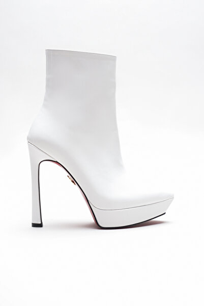 Ayakkabı Ateşi Cizme cu toc cu platformă cu fermoar pentru femei Pileras din piele lacuită albă