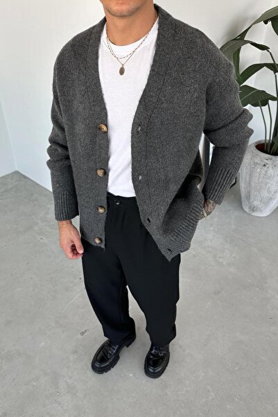 HAFKAGİYİM Cardigan antracit de bază, moale și relaxat