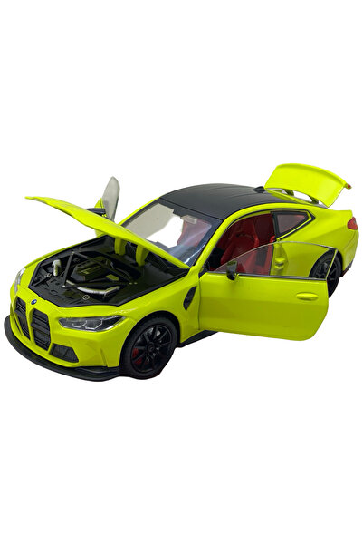 JPT Macheta metal BMW M4 galben 1:24 cu sunet, lumini, claxon, deschide usi, capote