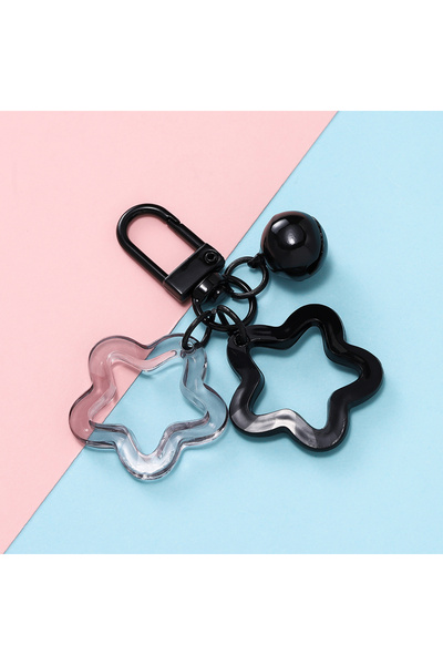 Choice Black 1pc Acrylic Star Keychains with Small Bell Shaped Hollow Pentagram Pendants for Gift Phone Pen