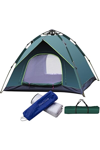 SKY TOUCH خيمة تخييم خارجية SKY-TOUCH تتسع لـ 3-4 أشخاص مع حصيرة من الألومنيوم، خيمة شاطئ خارجية منبثقة تلقائيًا مع