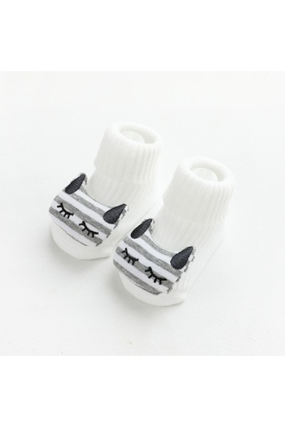 Mixbo Baby Socks with Attached Toy, Non-Slip Sole, Cotton, Striped Cat, White 1-2 years