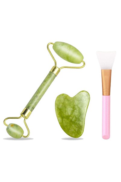 Zgts مجموعة تدليك الوجه ZGTS، مجموعة من 3 قطع من أسطوانة اليشم