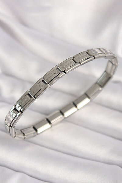 ForWhat Silver Steel Thin Lettering Nomination Bracelet for Elegant Woman