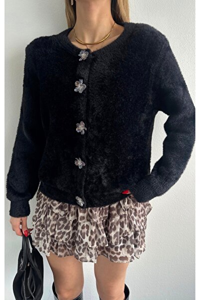 fujya Soft Knit Cardigan with Floral Buttons
