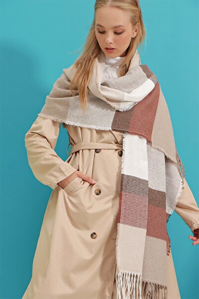 VAGGON Beige Color Block Shawl