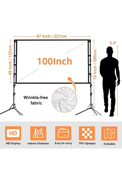 GENERAL SKY-TOUCH Projector Screen with Stand, 100 inch 16:9 Portable Project...
