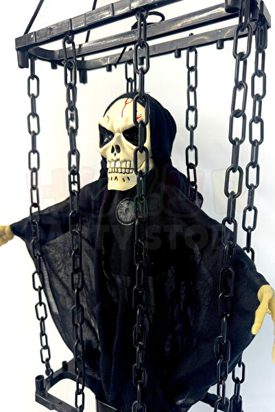 Huzur Party Store Çılgınca Titreyen Siyah Kafatası Cadı 50x23 Cm Işıklı Sesli Sese Duyarlı Cadılar Bayramı Halloween