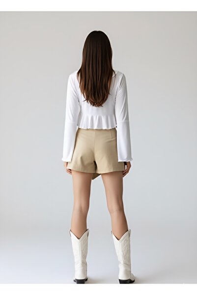 ModaCALL Önü Kapaklı Bağcık Detaylı Şort Etek