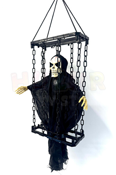 Huzur Party Store Çılgınca Titreyen Siyah Kafatası Cadı 50x23 Cm Işıklı Sesli Sese Duyarlı Cadılar Bayramı Halloween