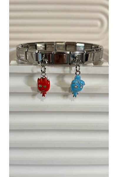 bijoux uniques çelik ateş ve su charmlı italyan bileklik