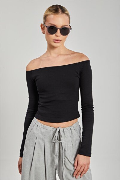 BARRELS AND OIL Women's boat neck long sleeve bodysuit - black