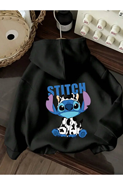 npLStore سترة شتوية للأطفال بغطاء للرأس وطباعة ستيتش كبيرة الحجم