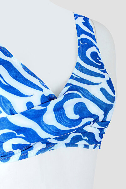 LOYA Lacivert Beyaz Önü Burgulu Sırttan Bağlamalı Tek Üst Bikini