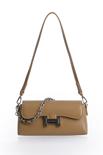 Levidor حقيبة كتف نسائية بتصميم أنيق وحزام طويل وتفاصيل سلسلة 930405 كاكي