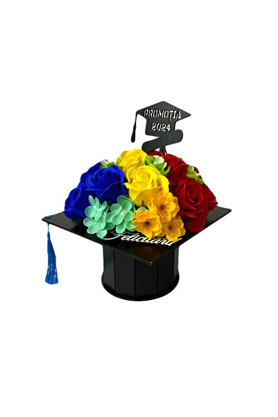 velve Graduation floral arrangement, in a toca box, with soap flowers, 20x20x23cm, Tricolor