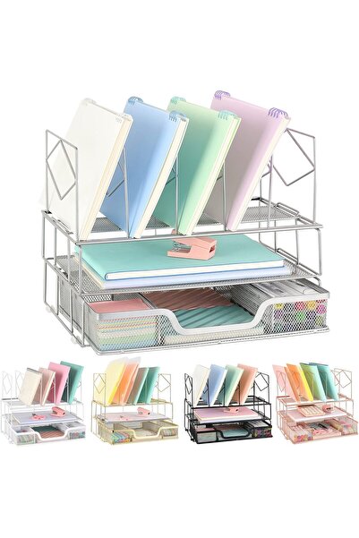 Atlas Office Desk Organizer and Storage by Youbetia - Dual Tray with 5 Upright Compartments, Office Access