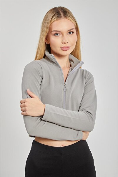 BARRELS AND OIL High Neck Zippered Women's Bodysuit - Gray