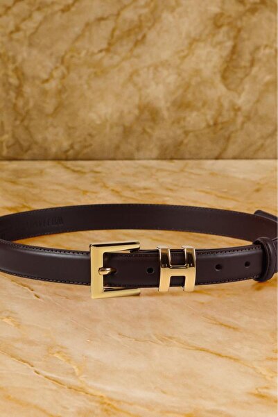 William Polo WILLIAMPOLO Curea de damă din piele naturală maro cu cataramă aurie de lux