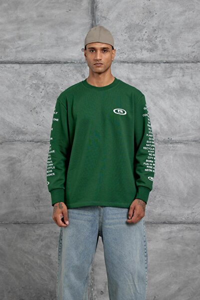 NOMARC Φούτερ μεγάλου μεγέθους με πράσινο μανίκι και λεπτομέρεια με γράμματα