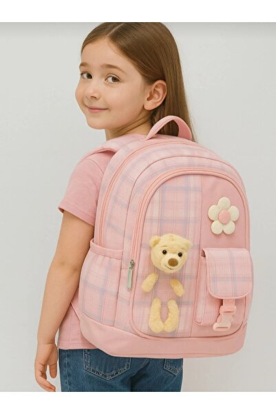 eflanmoda Primary School Bag with Teddy Bear + Lunch + Pencil Case Backpack