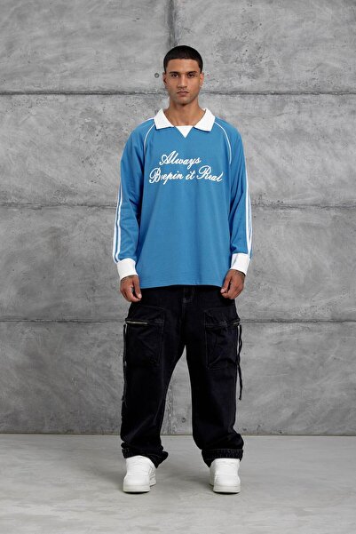 NOMARC Φούτερ με λεπτομέρεια μπλε κειμένου με λαιμόκοψη πόλο