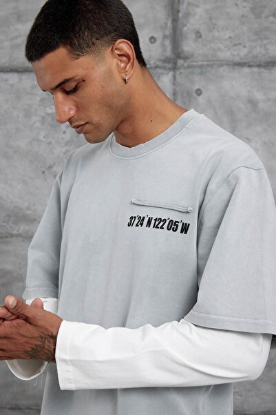 NOMARC Γκρι φούτερ με λεπτομέρεια από ψηλόμεσο ύφασμα και σχέδιο με μανίκια μεγάλου μεγέθους