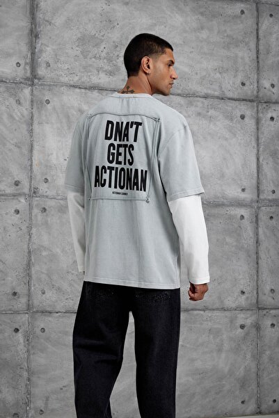 NOMARC Γκρι φούτερ με λεπτομέρεια από ψηλόμεσο ύφασμα και σχέδιο με μανίκια μεγάλου μεγέθους