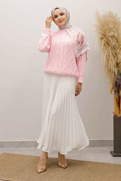 Tesettür Dünyası Knitted Patterned Sweater Tsd250222 Pink