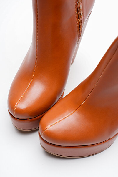 Ayakkabı Ateşi Kadın Fermuarlı Dolgu Topuklu Bot Dainas Taba Cilt