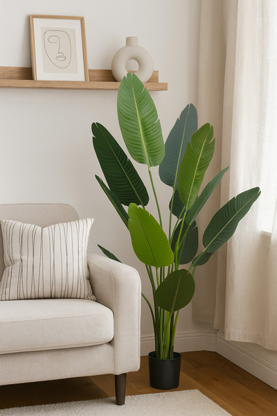 DRAMA HOME شجرة موز صناعية بارتفاع 180 سم أوراق كبيرة بملمس واقعي نبات طويل ل...