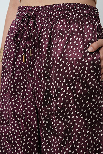 Orfeo Negro Women's Burgundy Color Patterned Wide Leg Elastic Waist Trousers