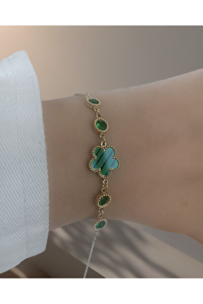 MODA Sinemiss Yeşil Yonca Figürlü Zarif Çelik Bileklik – Altın Renk