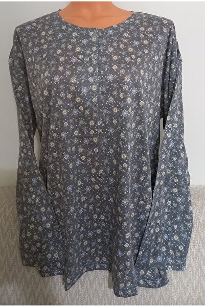 Anne Er Clothing Paper Print Combed Cotton Blouse 3 Buttons Long Sleeve Patterned