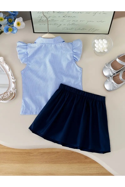 OEM Girls' short-sleeved shirt and skirt set, Navy blue, 6 years, 116 cm