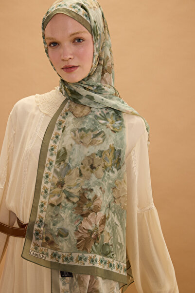 cs camellia scarf Φλωρεντία Μεταξωτό Κρεπ Σάλι - Ελαιόλαδο