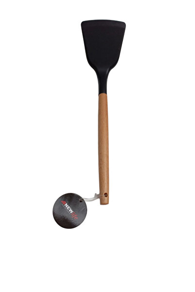 New Life Wooden Handle Silicone Spatula – Black