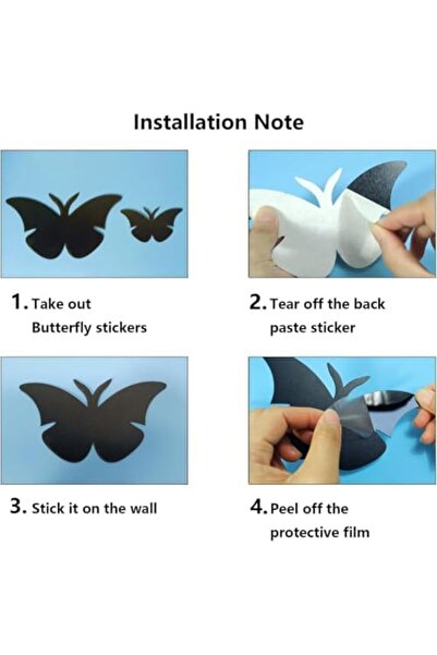 Slasa Large 3D Butterfly Wall Stickers - Black Acrylic Reflective Finish