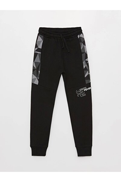LC Waikiki LCW KidsSiyah Beli Lastikli Baskılı Erkek Çocuk Jogger Eşofman Altı
