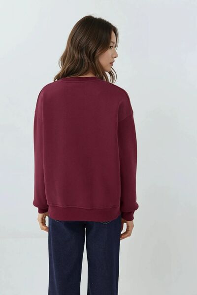 Hiccup Embroidered Round Neck Sweatshirt