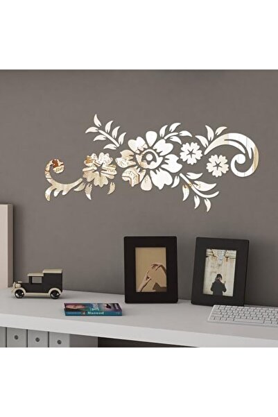 Slasa Reflective Wall Sticker - 3D Rattan Flower Acrylic, Silver, 19.7 x 8.5 Inch